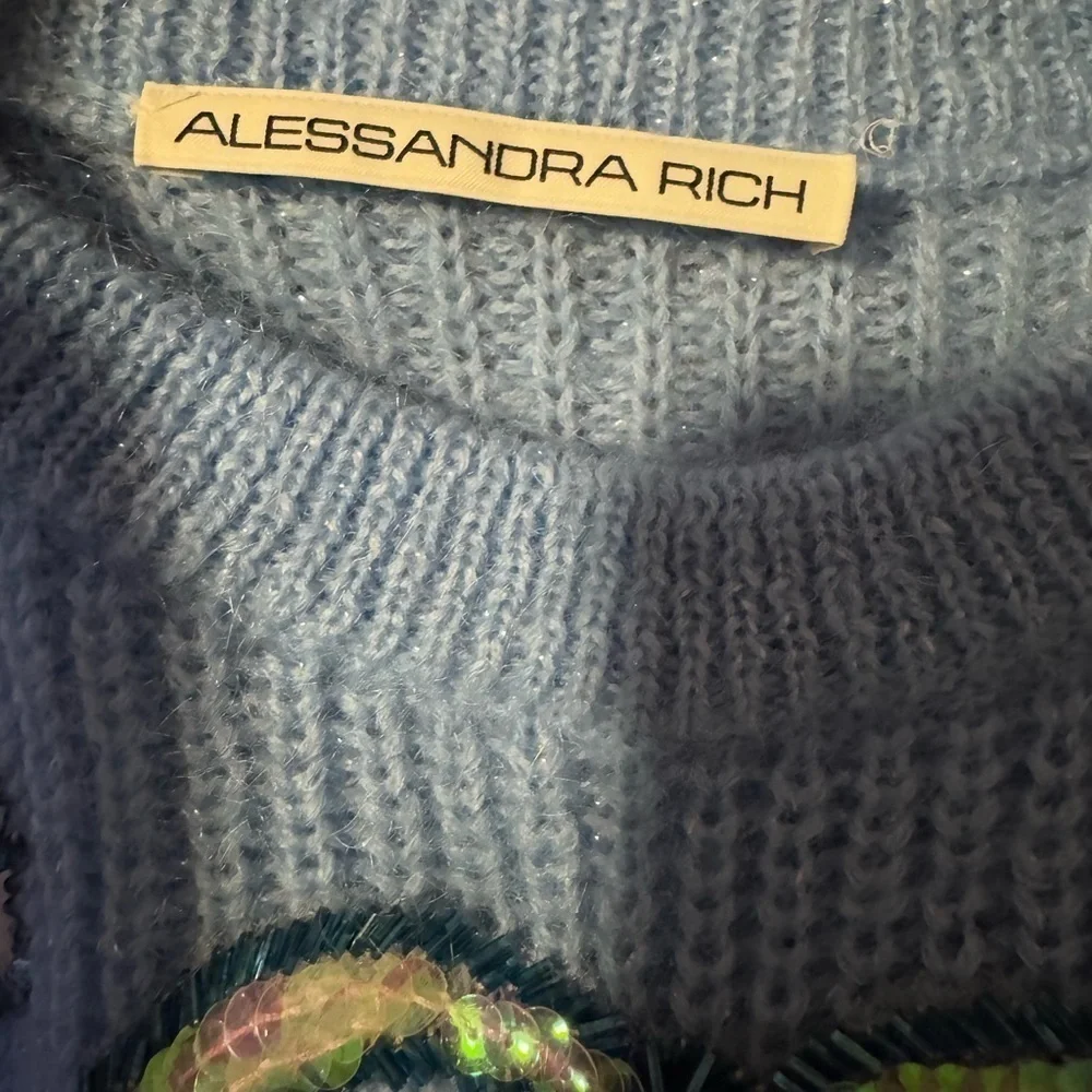 ALESSANDRA RICH Softest Mohair Wool Sweater w/ Sequin Ribbons Bows Size 42 VGUC - Picture 9 of 11